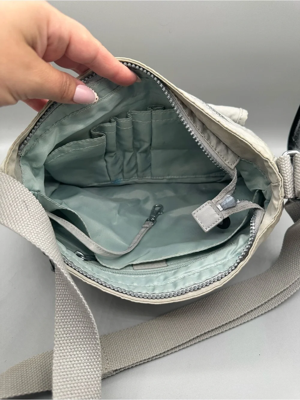 Kipling Syro Shoulder Crossbody Nylon Bag Light Gray